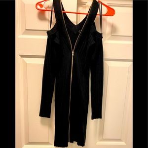 Midi zip long sleeve black dress